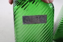 3 Owens Illinois Ribbed Green Glass Canisters
