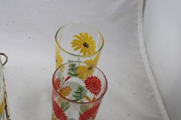 11 Floral Juice Glasses w/Metal Carrier