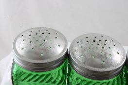 4 Owens Illinois Green Swirl Hoosier Jar/Shakers