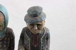Folk Art Hand Carved Man & Woman 7 1/4