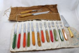 14 pc Quikut Fiesta Bakelite Flatware, Carving Set