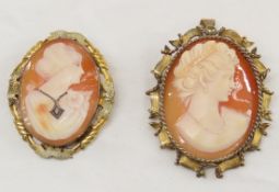 2 Antique Cameo pins, largest is marked 14k