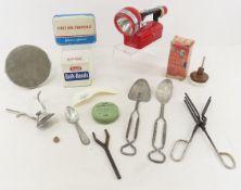Vintage advertising items, flashlight, tins & more
