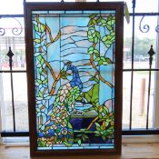 Stained Glass Window with Peacock 23x37