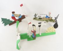 2 Vintage Folk Art Whirleygig's & 1 modern plastic