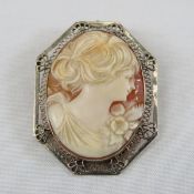 Antique 14k White Gold Cameo pin 6g