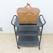 Vintage MCM Metal Cart & Redman Picnic Basket