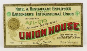 Antique AFL-CIO Hotel Union Lithograph sign