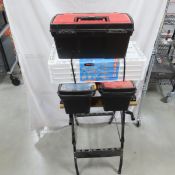 Workmate bench, new shelf & 3 tool boxes