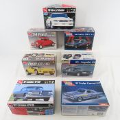 7 Assorted Car Model Kits in Boxes- 1 sealed
