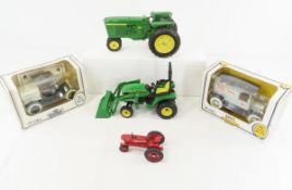 3 Vintage Tractors & 2 Diecast Banks in Boxes