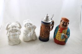 Figural & Lidded Stein, Geisha & Buddha Figures