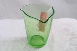 Federal Uranium Vaseline Glass 3 Spout Meas. Cup