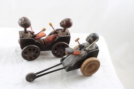 2 Black Americana Folk Art Pull Toys