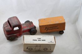 Tonka Tractor w/Tin Trailer & Ertl Panel Van Bank