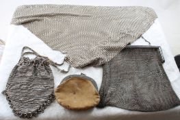 2 Flapper Purses, 1 Coin Purse, Mesh Collar Scarf