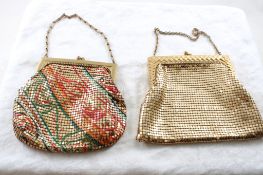 2 Whiting & Davis Gold & Enamel Mesh Flapper Purse