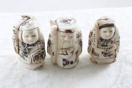 3 Netsuki Carved, Signed 2