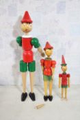 3 Brevettati Galetti Pinocchio Wooden Puppets