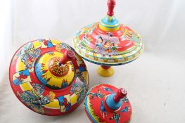3 Ohio Art Tin Litho Spinning Top Toys
