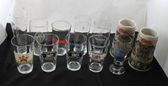 10 Vintage Beer Glasses, 2 Coors Beer Steins