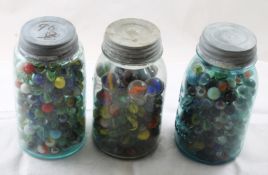 3 Quart Canning Jars Filled with Vintage Marbles