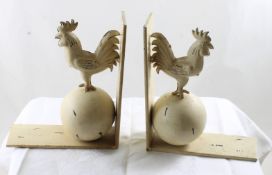 Pair of Metal Rooster Bookends