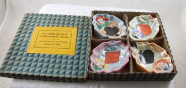 Set Lusterware Jester Playing Card Ashtrays
