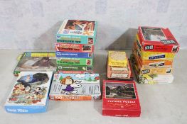 Large Tote Full of Vintage Jigsaw Puzzles