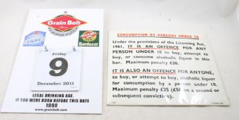 Liquor License Act Sign, Grain Belt Beer Calendar