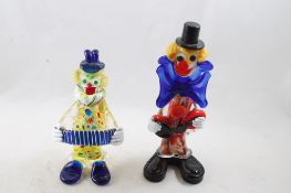 2 Mid-Century Handblown Glass Clown Figures