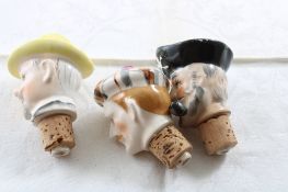 3 Porcelain Figural Decanter Bottle Stoppers
