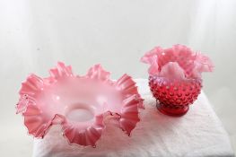 Fenton Opalescent Cranberry Vase & Fluted Bowl