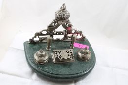 Marble Base Double Inkwell Desk Set Victorian