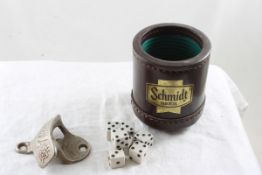 7-Up StarrX Opener, Schmidt Beer Dice Cup & 7 Dice