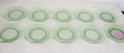 10 Uranium Glass Octagon Luncheon Plates