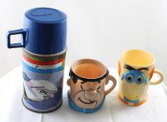 2 Flintstones Mugs & Auto Race Thermos