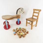 Kids ride on toy, chair & blocks