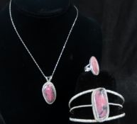 Rhodonite & Sterling Bracelet, Ring & Necklace