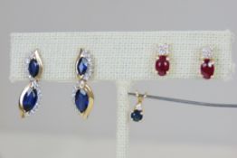 2 Pair14 kt Gold Earrings & 1 Pendant with Stones