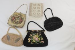 5 Vintage Tapestry & Beaded Purses