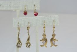 3 Pair 10kt Gold Earrings- 1 with Rubies