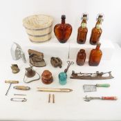 Antique bucket, sad iron, insulators & more