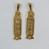 2 18kt Gold Egyptian Hieroglyph Cartouche Pendants