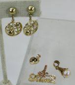 3 14kt Gold Pendants & 1 Pair Earrings