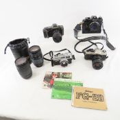 4 Vintage Cameras, Nikon & Canon + lenses