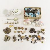 Vintage buttons, jewelry, milk glass egg & more