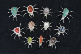 11 Assorted Stone & Sterling Miniature Bug Art