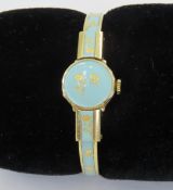 Bucherer Enamel Gold Plated Peekaboo Cuff Watch