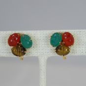 14kt Gold Screw Back Earrings - Jade, Carnelian